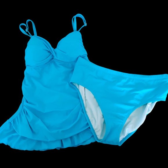 Always For Me 2 Piece Babydoll Curvy Shaper Swimsuit Ruffles 20W New - Picture 1 of 13